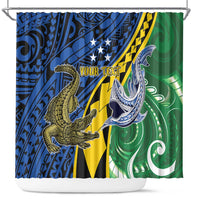 Personalised Crocodile and Shark Solomon Islands Shower Curtain Polynesian Tribal Tattoo LT9 Green - Polynesian Pride