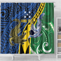 Personalised Crocodile and Shark Solomon Islands Shower Curtain Polynesian Tribal Tattoo LT9 - Polynesian Pride