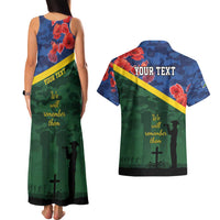 Personalised Solomon Islands Remembrance Day Couples Matching Tank Maxi Dress and Hawaiian Shirt We Will Remember Them with Camouflage Style