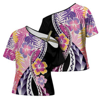Aloha Vintage Hibiscus Lei Seamless Pattern Cross Shoulder Shirt - Polynesian Pride