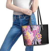 Aloha Vintage Hibiscus Lei Seamless Pattern Leather Tote Bag - Polynesian Pride