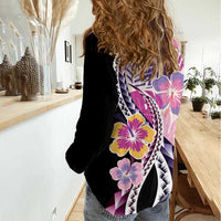 Aloha Vintage Hibiscus Lei Seamless Pattern Women Casual Shirt - Polynesian Pride