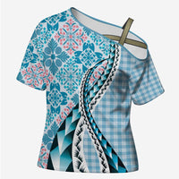 Aloha Vintage Palaka Floral Hawaiian Quilt Cross Shoulder Shirt Uliuli Motif - Polynesian Pride