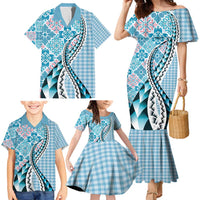 Aloha Vintage Palaka Floral Hawaiian Quilt Family Matching Mermaid Dress and Hawaiian Shirt Uliuli Motif - Polynesian Pride