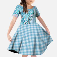 Aloha Vintage Palaka Floral Hawaiian Quilt Family Matching Off The Shoulder Long Sleeve Dress and Hawaiian Shirt Uliuli Motif - Polynesian Pride