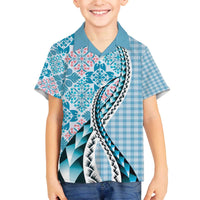 Aloha Vintage Palaka Floral Hawaiian Quilt Family Matching Off The Shoulder Long Sleeve Dress and Hawaiian Shirt Uliuli Motif - Polynesian Pride