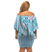 Aloha Vintage Palaka Floral Hawaiian Quilt Family Matching Off Shoulder Short Dress and Hawaiian Shirt Uliuli Motif - Polynesian Pride