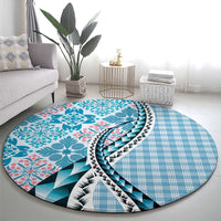 Aloha Vintage Palaka Floral Hawaiian Quilt Round Carpet Uliuli Motif - Polynesian Pride