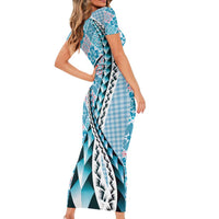 Aloha Vintage Palaka Floral Hawaiian Quilt Short Sleeve Bodycon Dress Uliuli Motif - Polynesian Pride