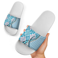Aloha Vintage Palaka Floral Hawaiian Quilt Slide Sandals Uliuli Motif - Polynesian Pride