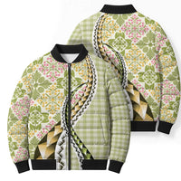 Aloha Vintage Palaka Floral Hawaiian Quilt Bomber Puffer Jacket Omaomao Motif - Polynesian Pride
