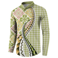 Aloha Vintage Palaka Floral Hawaiian Quilt Button Sweatshirt Omaomao Motif - Polynesian Pride