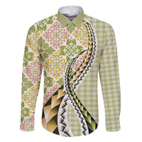 Aloha Vintage Palaka Floral Hawaiian Quilt Family Matching Long Sleeve Bodycon Dress and Hawaiian Shirt Omaomao Motif - Polynesian Pride