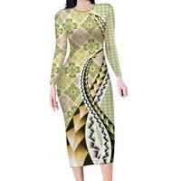 Aloha Vintage Palaka Floral Hawaiian Quilt Family Matching Long Sleeve Bodycon Dress and Hawaiian Shirt Omaomao Motif - Polynesian Pride