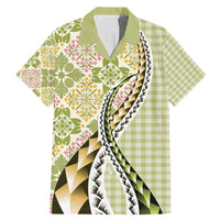 Aloha Vintage Palaka Floral Hawaiian Quilt Family Matching Mermaid Dress and Hawaiian Shirt Omaomao Motif - Polynesian Pride