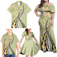 Aloha Vintage Palaka Floral Hawaiian Quilt Family Matching Off Shoulder Maxi Dress and Hawaiian Shirt Omaomao Motif - Polynesian Pride