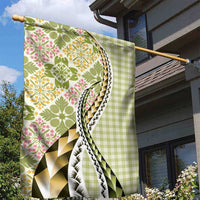 Aloha Vintage Palaka Floral Hawaiian Quilt Garden Flag Omaomao Motif - Polynesian Pride