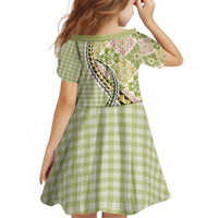 Aloha Vintage Palaka Floral Hawaiian Quilt Kid Short Sleeve Dress Omaomao Motif - Polynesian Pride