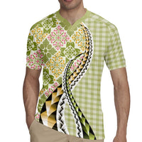 Aloha Vintage Palaka Floral Hawaiian Quilt Rugby Jersey Omaomao Motif - Polynesian Pride