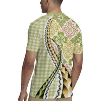 Aloha Vintage Palaka Floral Hawaiian Quilt Rugby Jersey Omaomao Motif - Polynesian Pride