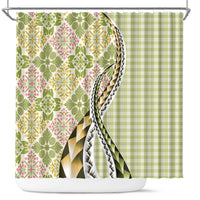 Aloha Vintage Palaka Floral Hawaiian Quilt Shower Curtain Omaomao Motif - Polynesian Pride