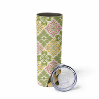 Aloha Vintage Palaka Floral Hawaiian Quilt Skinny Tumbler Omaomao Motif - Polynesian Pride