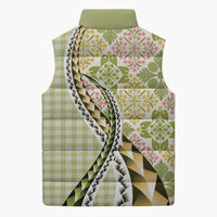 Aloha Vintage Palaka Floral Hawaiian Quilt Sleeveless Puffer Jacket Omaomao Motif - Polynesian Pride