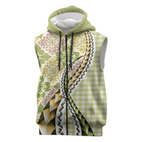 Aloha Vintage Palaka Floral Hawaiian Quilt Sleeveless Zip Hoodie Omaomao Motif LT9