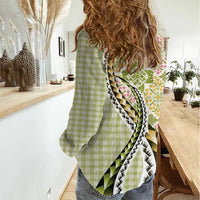 Aloha Vintage Palaka Floral Hawaiian Quilt Women Casual Shirt Omaomao Motif - Polynesian Pride