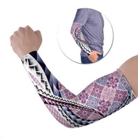 Aloha Vintage Palaka Floral Hawaiian Quilt Arm Sleeves Akala Motif - Polynesian Pride