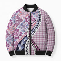 Aloha Vintage Palaka Floral Hawaiian Quilt Bomber Puffer Jacket Akala Motif - Polynesian Pride