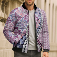 Aloha Vintage Palaka Floral Hawaiian Quilt Bomber Puffer Jacket Akala Motif - Polynesian Pride