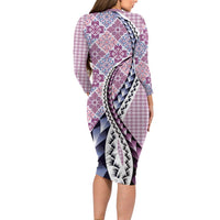 Aloha Vintage Palaka Floral Hawaiian Quilt Family Matching Long Sleeve Bodycon Dress and Hawaiian Shirt Akala Motif - Polynesian Pride