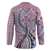 Aloha Vintage Palaka Floral Hawaiian Quilt Hockey Jersey Akala Motif - Polynesian Pride
