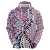 Aloha Vintage Palaka Floral Hawaiian Quilt Hoodie Akala Motif - Polynesian Pride