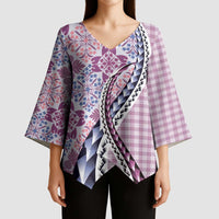 Aloha Vintage Palaka Floral Hawaiian Quilt Kimono Sleeve Blouse Akala Motif - Polynesian Pride