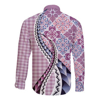 Aloha Vintage Palaka Floral Hawaiian Quilt Long Sleeve Button Shirt Akala Motif - Polynesian Pride