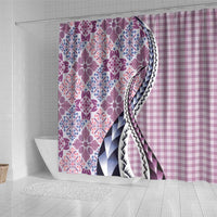 Aloha Vintage Palaka Floral Hawaiian Quilt Shower Curtain Akala Motif - Polynesian Pride