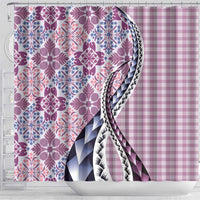 Aloha Vintage Palaka Floral Hawaiian Quilt Shower Curtain Akala Motif - Polynesian Pride