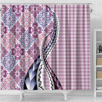 Aloha Vintage Palaka Floral Hawaiian Quilt Shower Curtain Akala Motif - Polynesian Pride