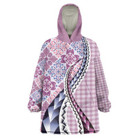 Aloha Vintage Palaka Floral Hawaiian Quilt Wearable Blanket Hoodie Akala Motif - Polynesian Pride