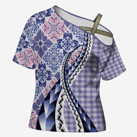 Aloha Vintage Palaka Floral Hawaiian Quilt Cross Shoulder Shirt Poni Motif - Polynesian Pride