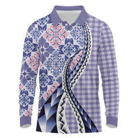 Aloha Vintage Palaka Floral Hawaiian Quilt Long Sleeve Polo Shirt Poni Motif - Polynesian Pride