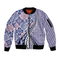 Aloha Vintage Palaka Floral Hawaiian Quilt Sleeve Zip Bomber Jacket Poni Motif - Polynesian Pride