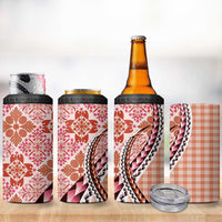 Aloha Vintage Palaka Floral Hawaiian Quilt 4 in 1 Can Cooler Tumbler Ulaula Motif - Polynesian Pride