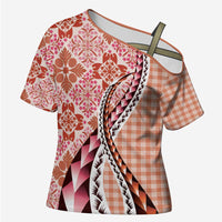 Aloha Vintage Palaka Floral Hawaiian Quilt Cross Shoulder Shirt Ulaula Motif - Polynesian Pride