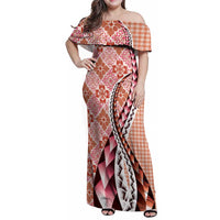 Aloha Vintage Palaka Floral Hawaiian Quilt Family Matching Off Shoulder Maxi Dress and Hawaiian Shirt Ulaula Motif - Polynesian Pride