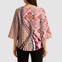 Aloha Vintage Palaka Floral Hawaiian Quilt Kimono Sleeve Blouse Ulaula Motif - Polynesian Pride