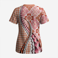 Aloha Vintage Palaka Floral Hawaiian Quilt Scrub Top Ulaula Motif - Polynesian Pride