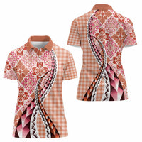 Aloha Vintage Palaka Floral Hawaiian Quilt Women Polo Shirt Ulaula Motif - Polynesian Pride